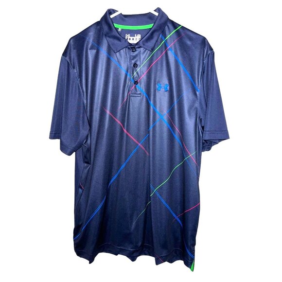 Under Armour Loose Fit Polo Top Navy Blue HeatGear Activewear Mens Size L - Picture 8 of 9